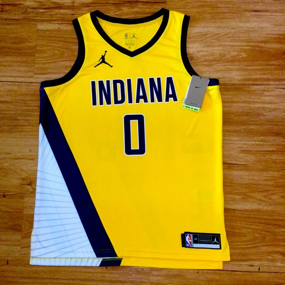 Indiana Pacers Tyrese Haliburton Jersey Yellow/Blue - Picture 1 of 2